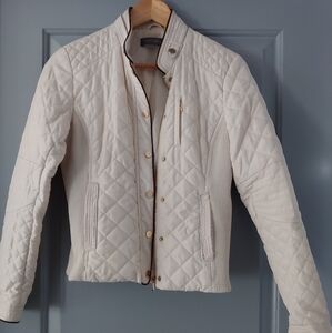 Cream White Quilted Puffer Jacket with Mock Neck